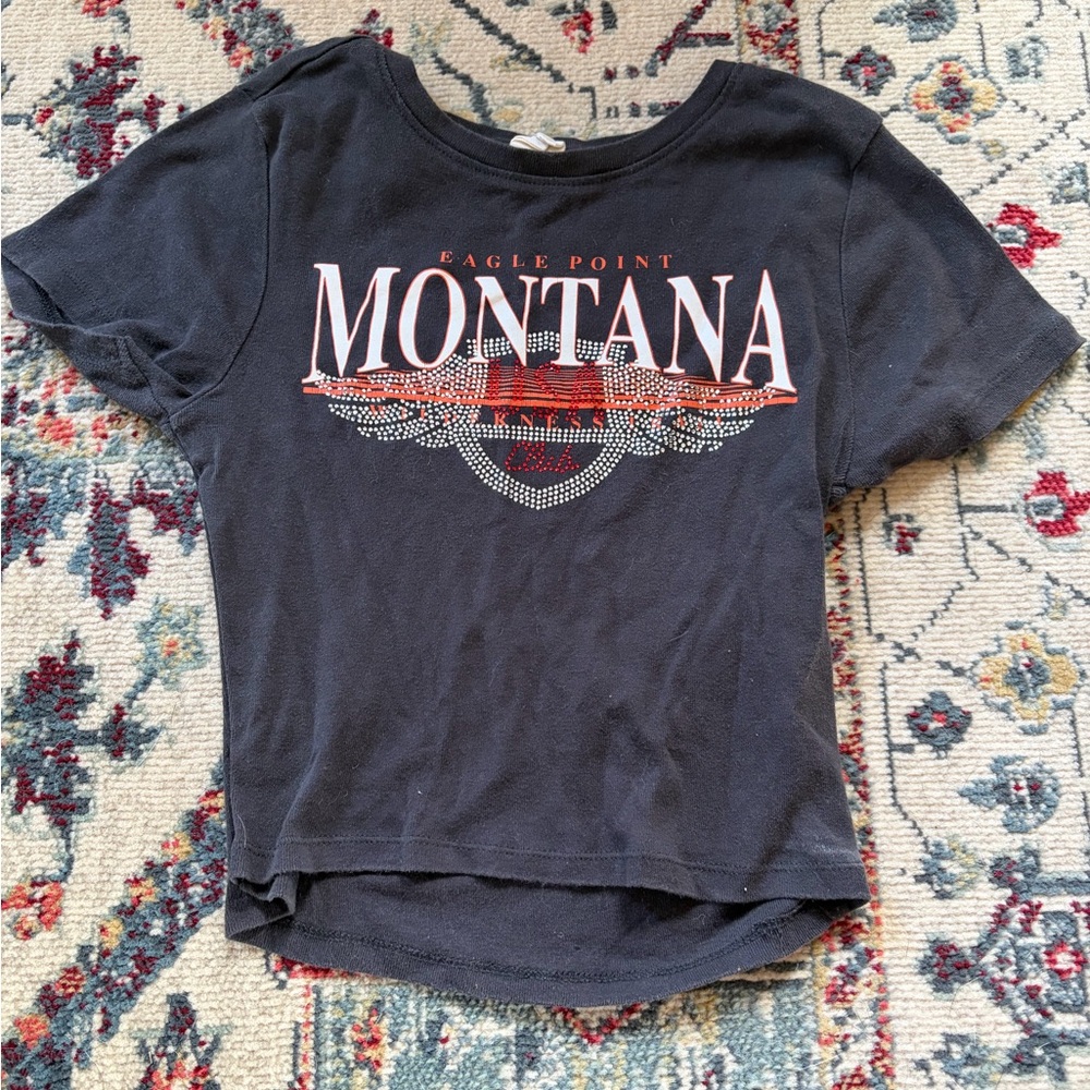 Montana Graphic Crop Top - Black
